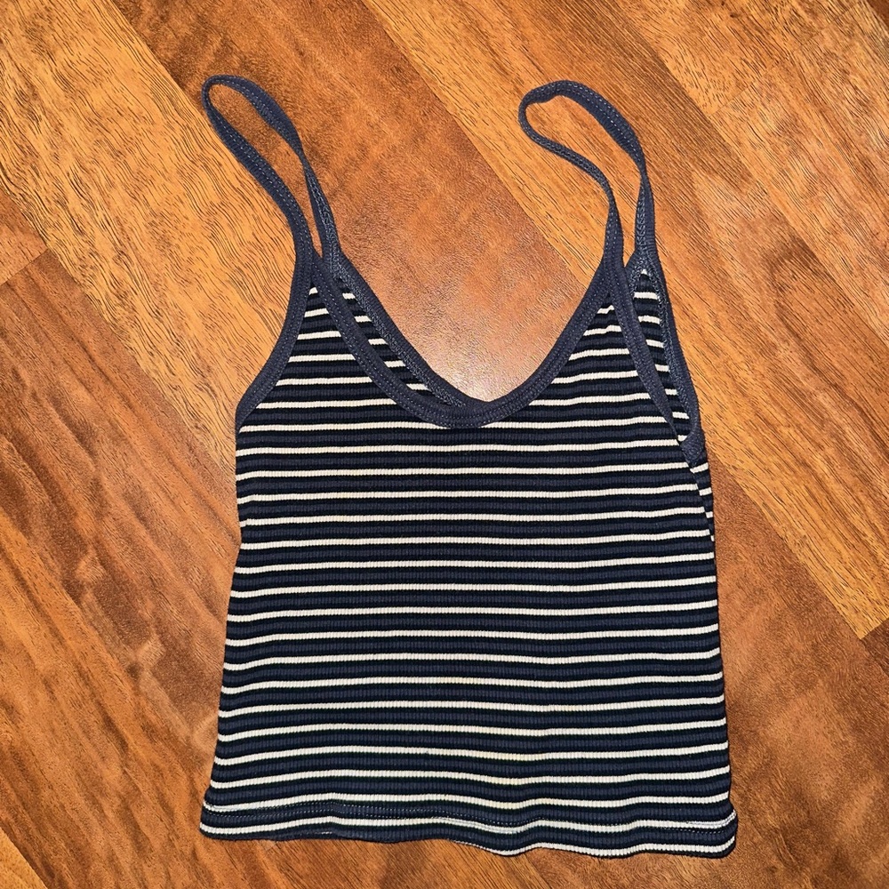 Brandy Melville Black Navy and White Striped Tank Top